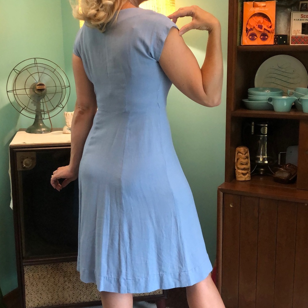 1950s Dusty Pink Wool Dress Beaded Shoulders Dress | SMALL